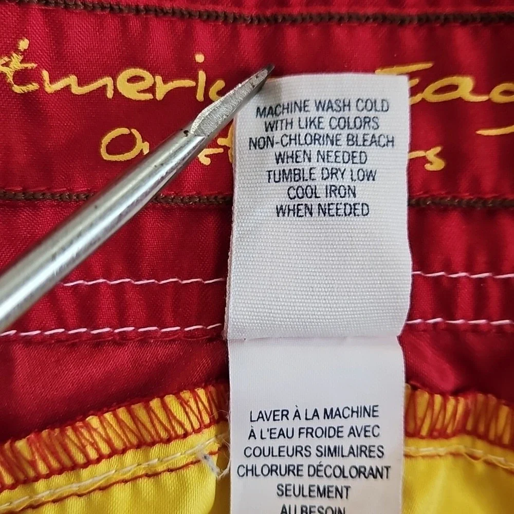 American Eagle Men 32 Board Shorts Swim Trunks Red Yellow 10 Inseam EUC Surf NWT